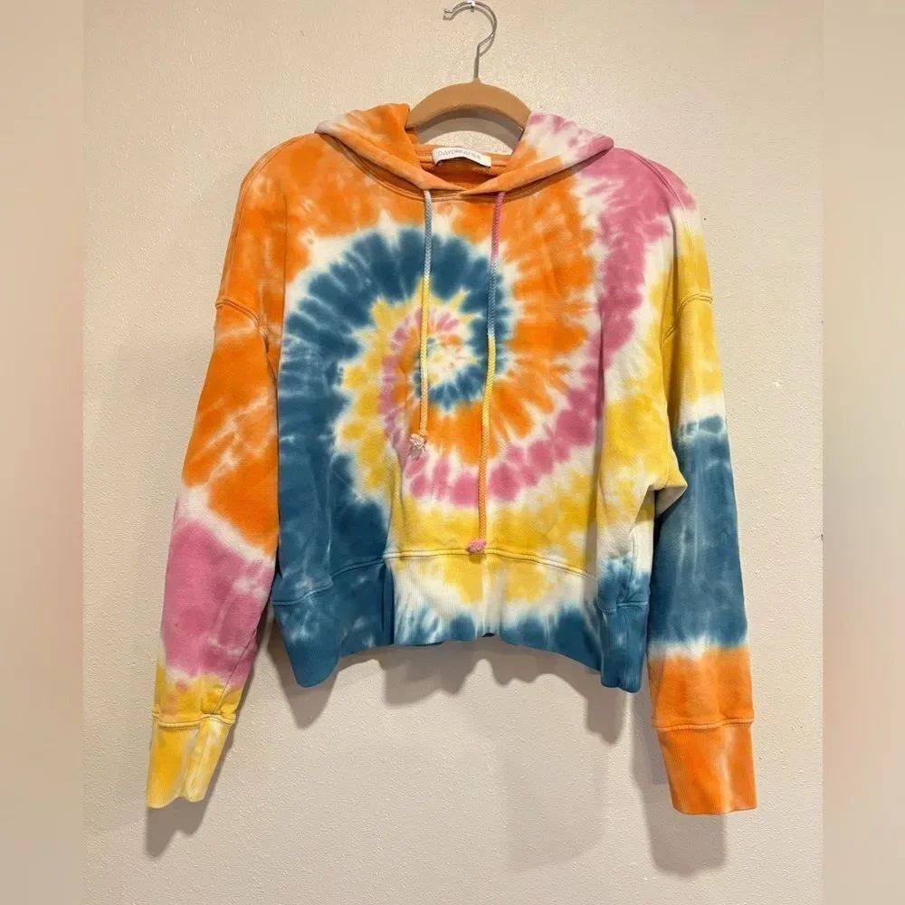 Daydreamer Double Trouble Tie Dye Cropped Hoodie Rainbow Spiral Size M